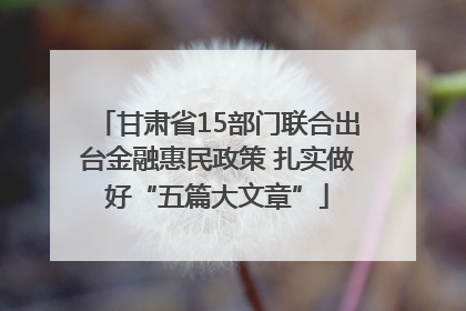 甘肃省15部门联合出台金融惠民政策 扎实做好“五篇大文章”